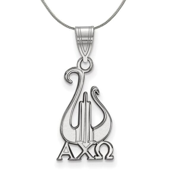 Sterling Silver Alpha Chi Omega Medium Pendant Necklace - 24 Inch - Picture 1 of 8